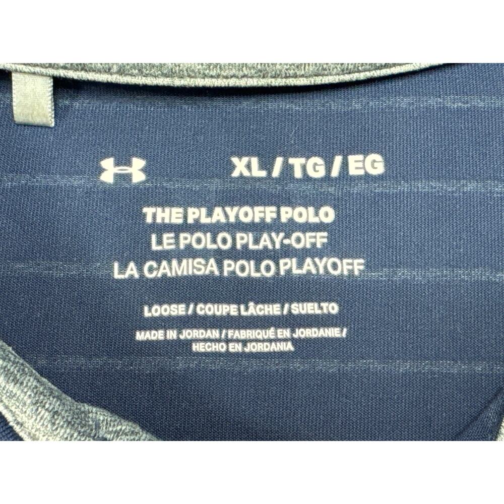 Under Armour Men's Loose Fit The Playoff Polo Navy Blue Striped Polo - Size XL - Picture 4 of 5